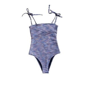 NEW Aerie Blue Pique Bandeau One Piece Swimsuit Shoulder Ties